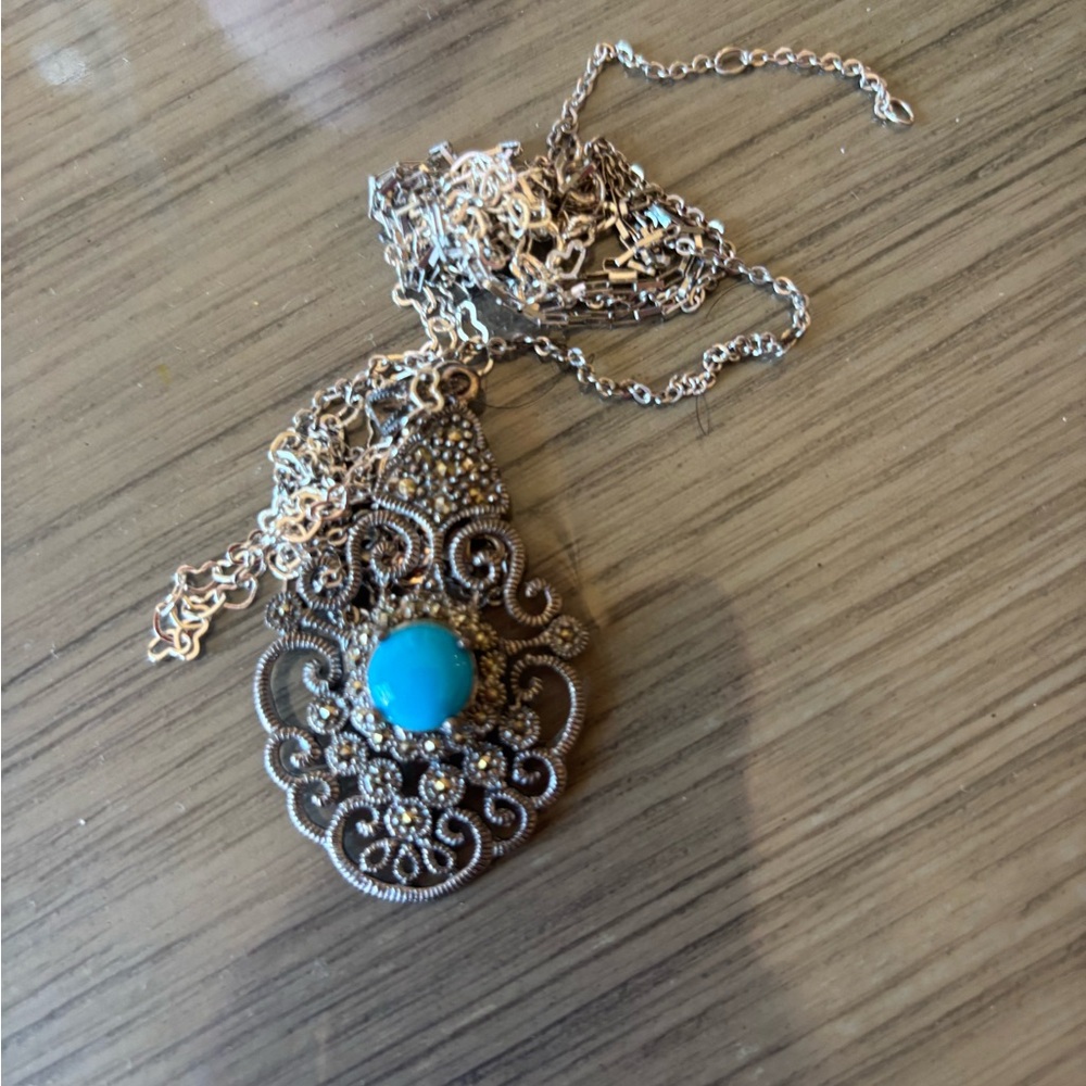 Elegant Silver and Turquoise Pendant Necklace